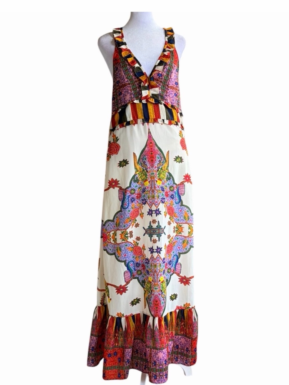 Cleobella White Multi-Color Printed V-Neck Maxi Dress